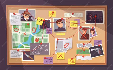 Conspiracy board with clues about the pizzeria's mysteries