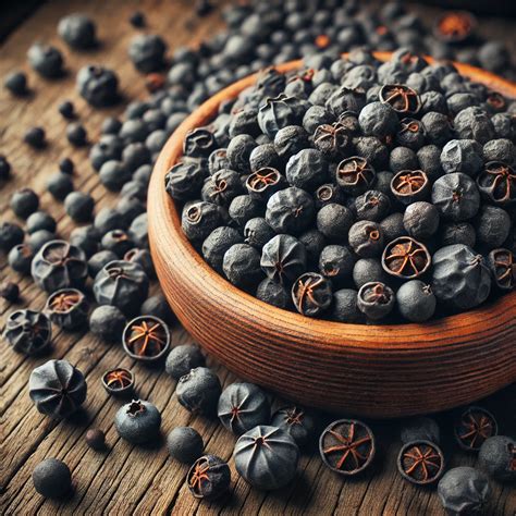 Különböző vadfűszerek és borókabogyó