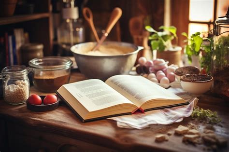 A comprehensive cold kitchen cookbook open on a kitchen counter with various cold dishes in the background