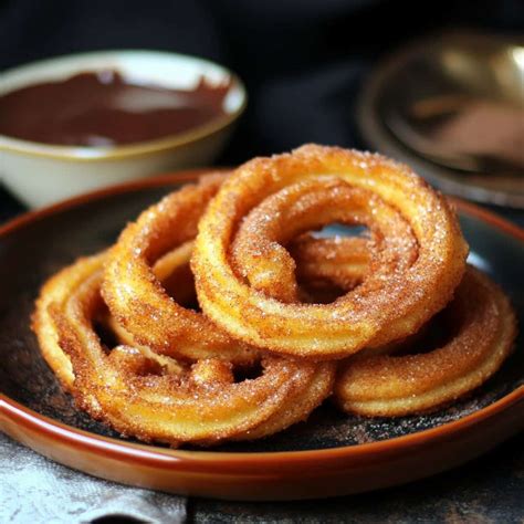 Hagyományos spanyol churros fahéjas cukorral és csokoládémártással