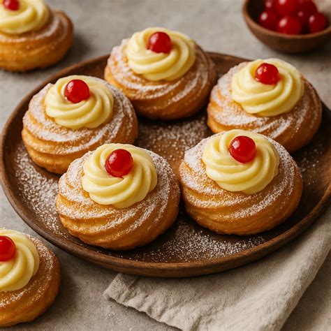 Olasz Zeppole cukrászkrémmel és koktélcseresznyével