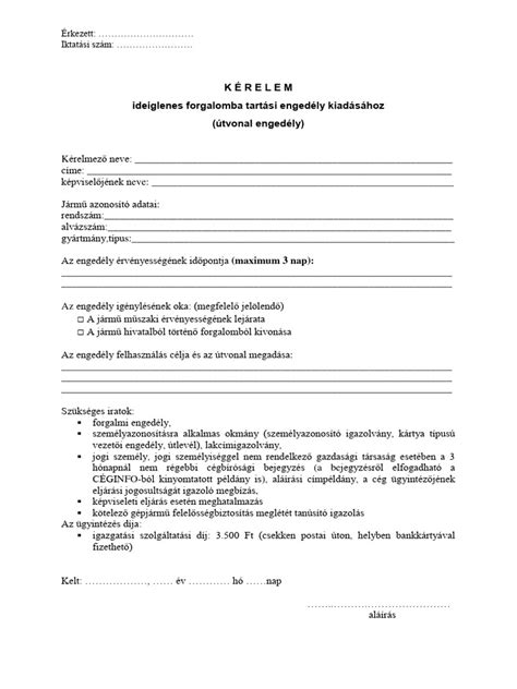 A végleges kiviteli engedély mintája