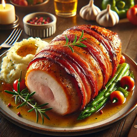 Baconbe tekert pulykamell