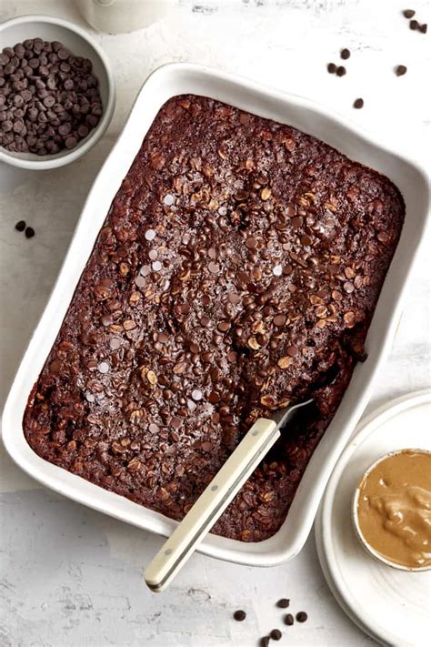 Healthy fitness brownie with oats and protein powder, sliced and ready to serve