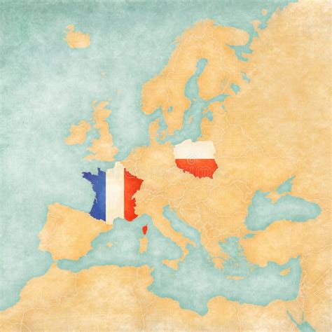 old map of Europe showing Poland, France and Italy
