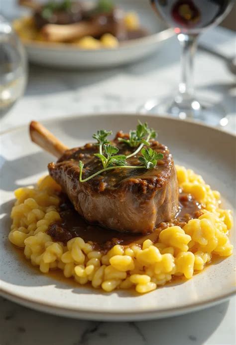 tálalt osso buco sáfrányos rizottóval és gremolatával megszórva