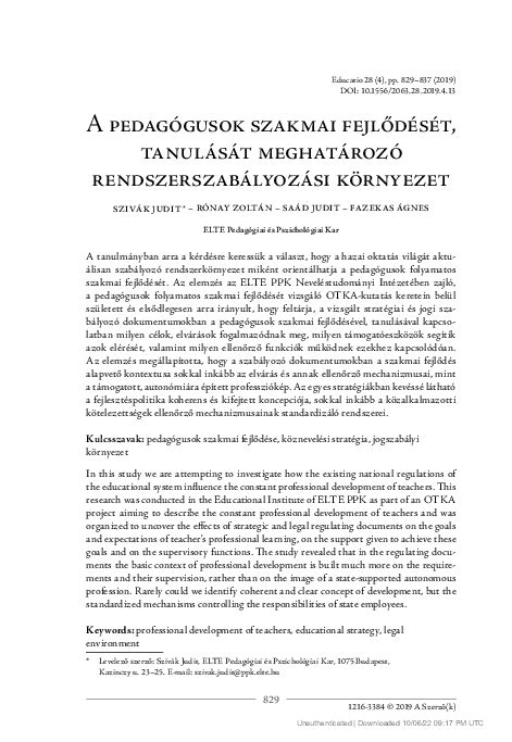 A pedagógusok szakmai fejlődését támogató rendszerek