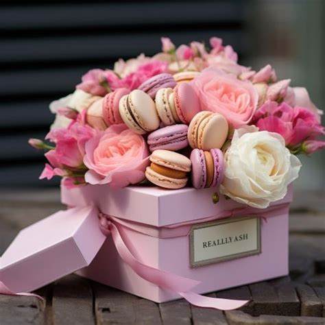 Macaron virág dobozban illusztráció