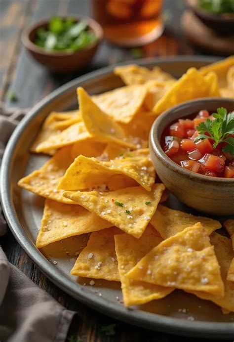 Friss salsa tálban tortilla chippel